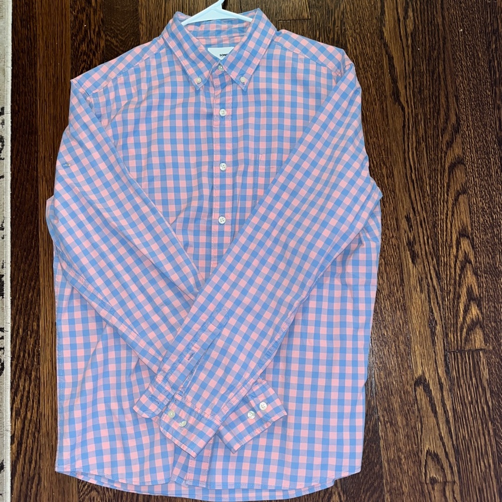 Sonoma Men's Casual Pink and Blue Plaid Shirt